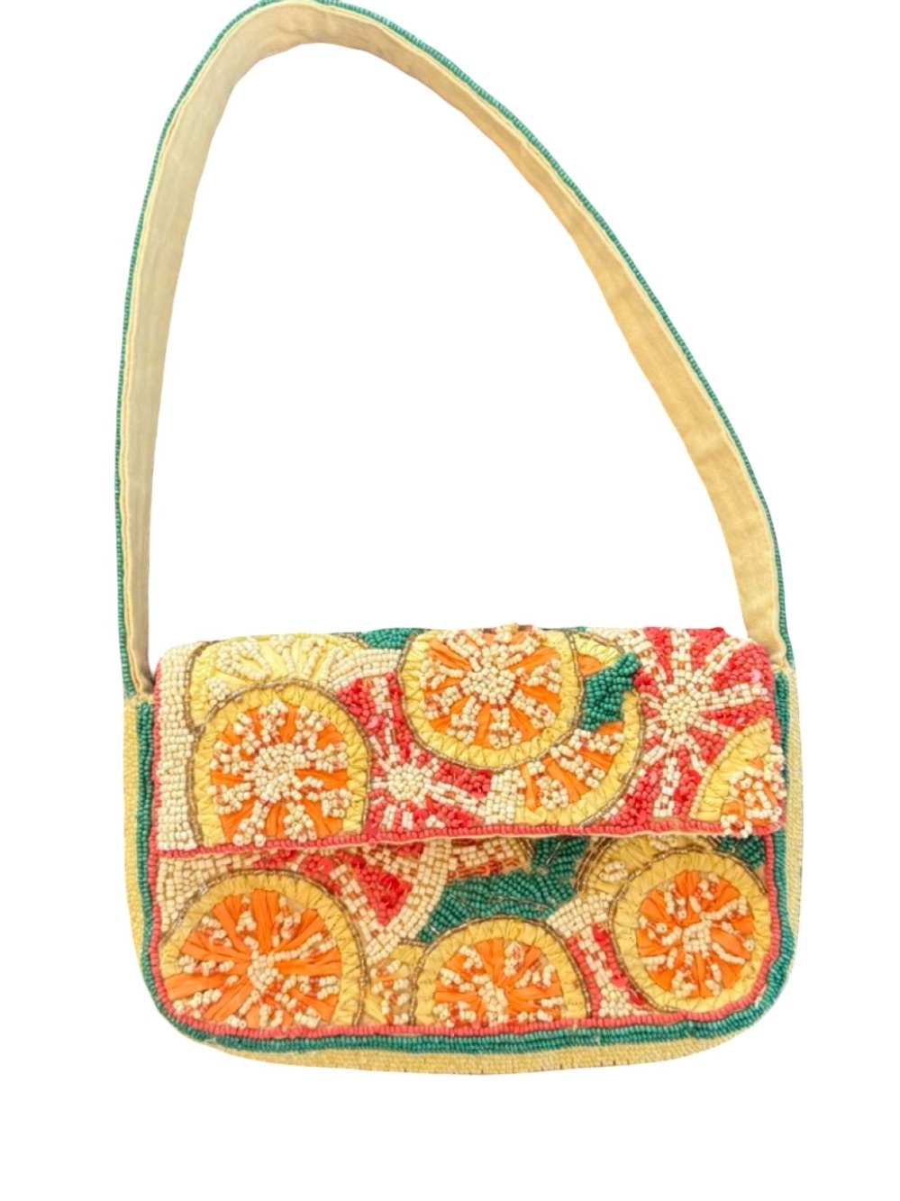 Anthropologie Beaded Citrus Shoulder Bag - Orange, Yellow, Green